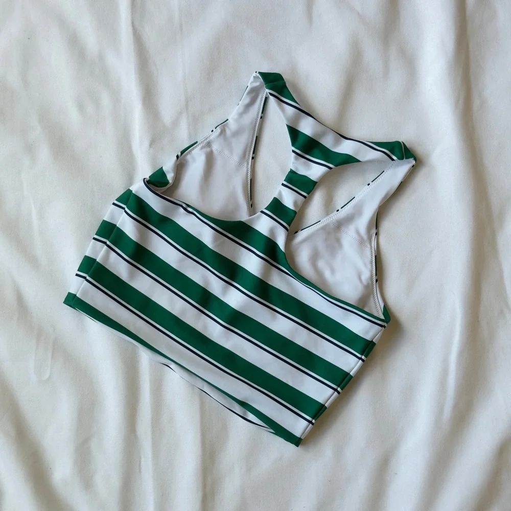 YPB Abercrombie sculptLUX Sports Bra Women's Size S Green Striped Preppy